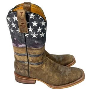 NEW Tin Haul 8.5  "Freedom" Western Boots brown leather distressed American flag